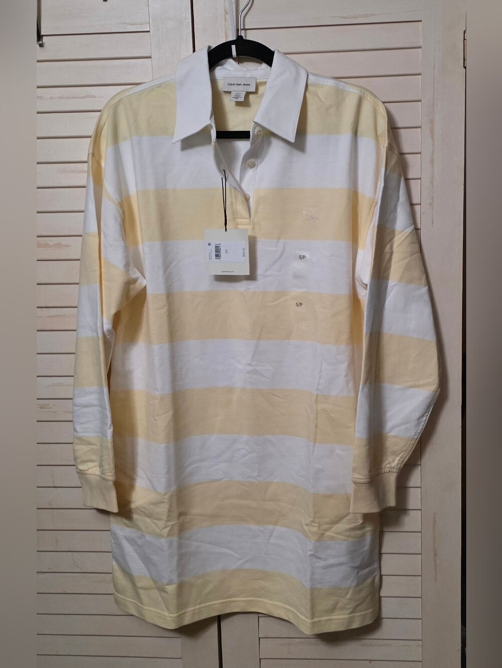 NWT Calvin Klein Varsity Stripe Mini Polo Dress Size Small Yellow White